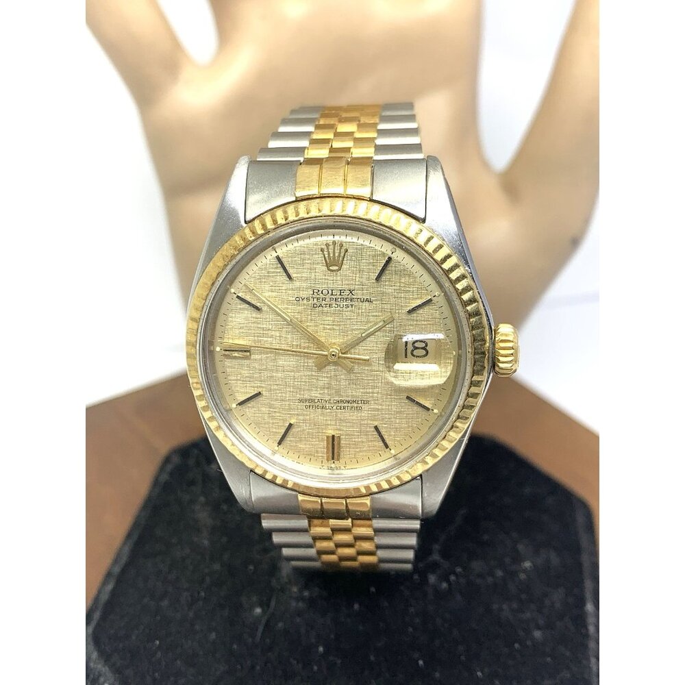 Rolex Datejust Men's Watch 1601 Swiss Automatic Linen Dial 1971 Two Tone 36mm
